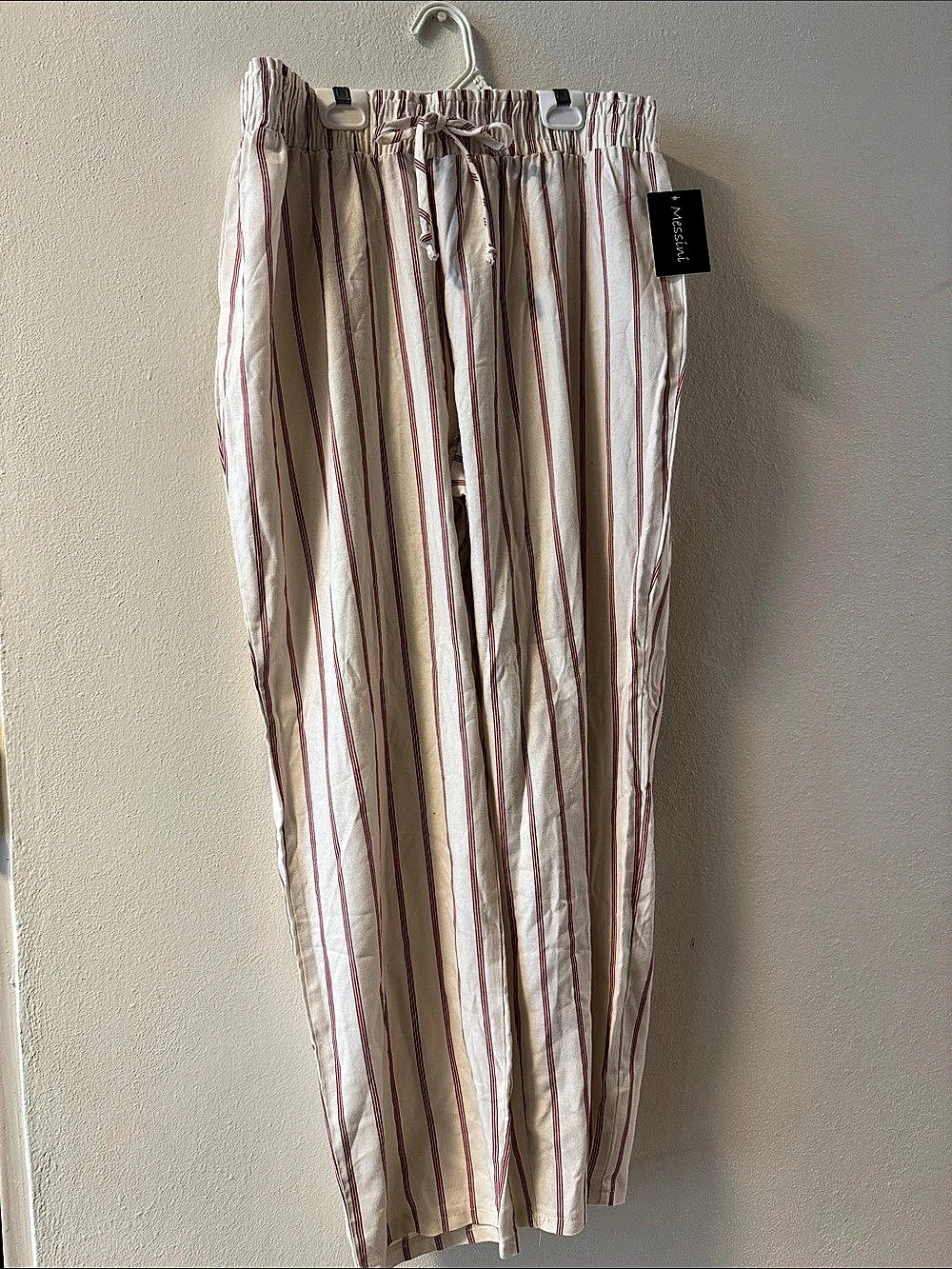 Messini Striped Wide Leg Pants in White & Red NWT